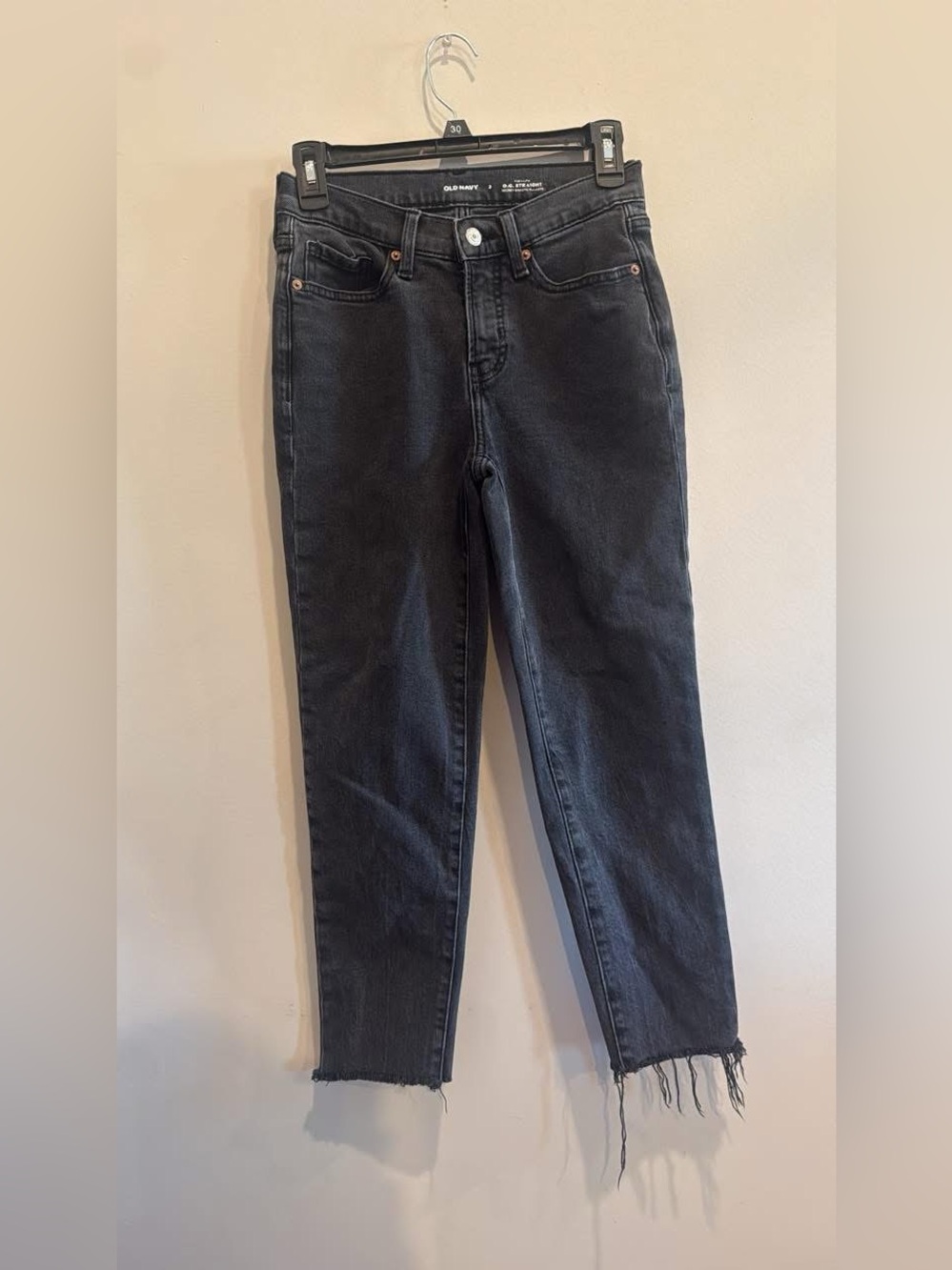 Old Navy Washed Black High-Rise Cropped Jeans with Frayed Hem